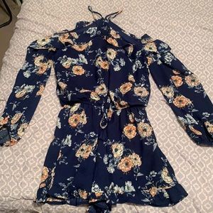 Navy Floral Off the Shoulder Romper